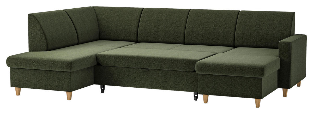 WOHNLANDSCHAFT NIKAS Grün Bouclé  - Buchefarben/Grün, Design, Holz/Textil (310/198/145cm) - MID.YOU