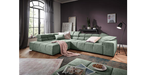 ECKSOFA  in Velours Mintgrün  213/317 cm  - Schwarz/Grau, Design, Kunststoff/Textil (213/317cm) - Hom`in