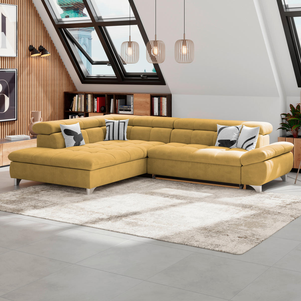 ECKSOFA Senfgelb Chenille  - Chromfarben/Senfgelb, KONVENTIONELL, Textil/Metall (234/312cm) - Livetastic