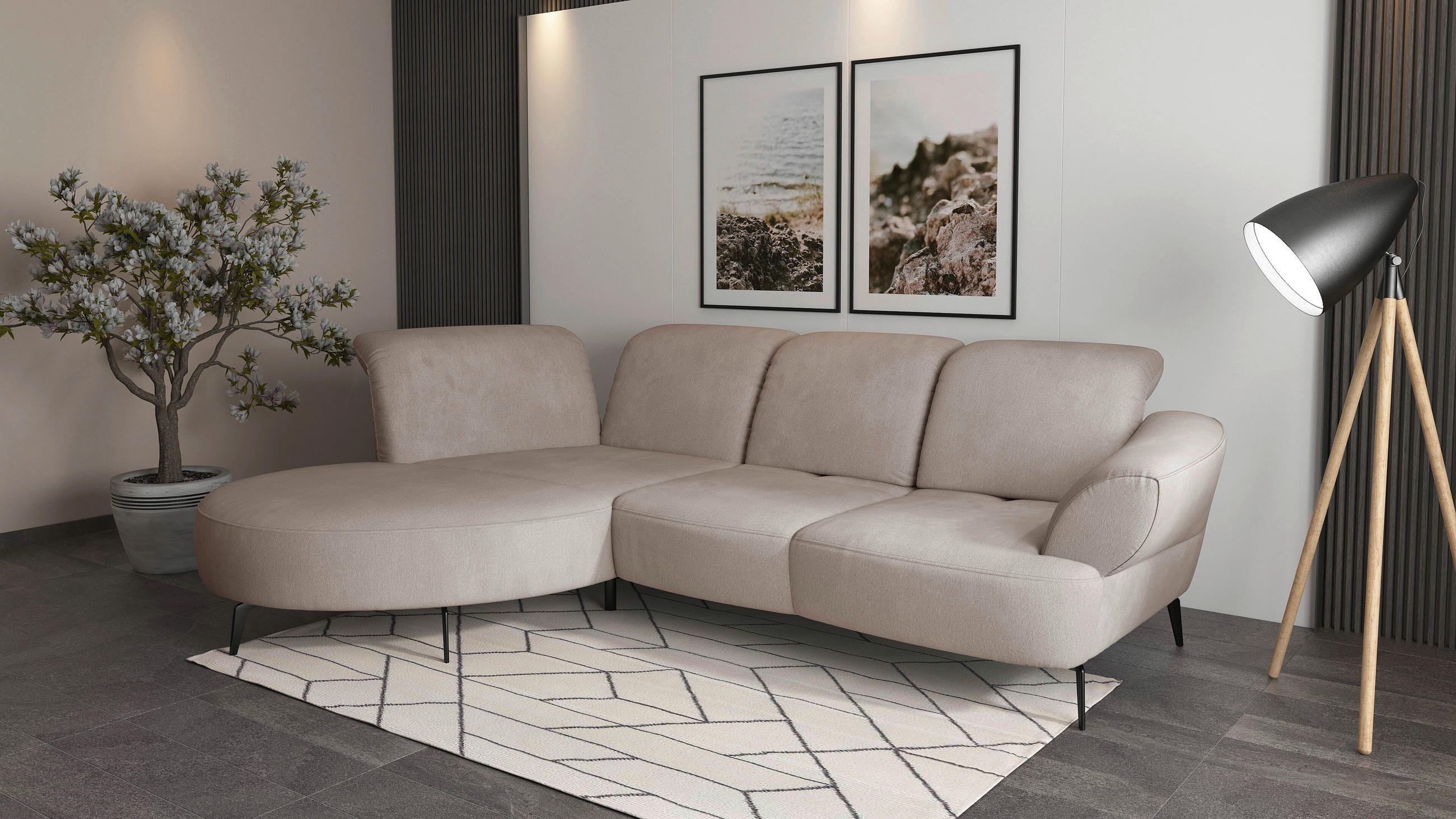 ECKSOFA in Flachgewebe Greige - Greige/Schwarz, Modern, Textil/Metall (208/313cm) - Sit & More