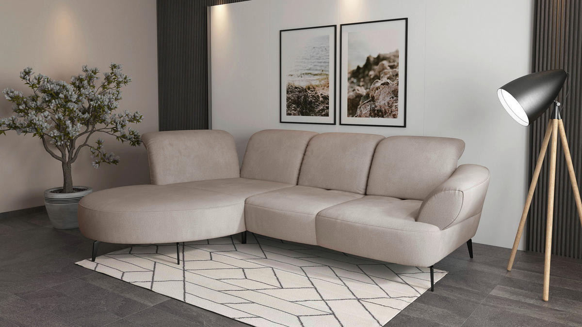 ECKSOFA in Flachgewebe Greige  208/313 cm  - Greige/Schwarz, MODERN, Textil/Metall (208/313cm) - Sit & More