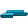 ECKSOFA Türkis Mikrofaser Kopfteilverstellung  - Türkis/Schwarz, Design, Textil/Metall (204/341cm) - Xora