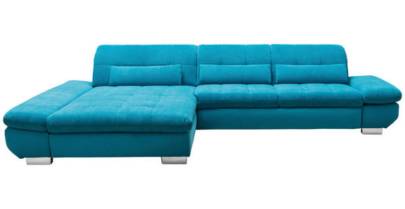 ECKSOFA Türkis Mikrofaser Kopfteilverstellung  - Türkis/Schwarz, Design, Textil/Metall (204/341cm) - Xora
