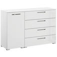KOMMODE , 120/81/42 cm, 4 Schublade(n)  - Chromfarben/Weiß Hochglanz, Design, Holzwerkstoff/Kunststoff (120/81/42cm) - Novel