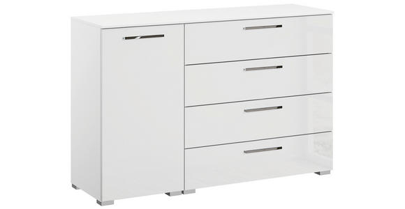 KOMMODE , 120/81/42 cm, 4 Schublade(n)  - Chromfarben/Weiß Hochglanz, Design, Holzwerkstoff/Kunststoff (120/81/42cm) - Novel