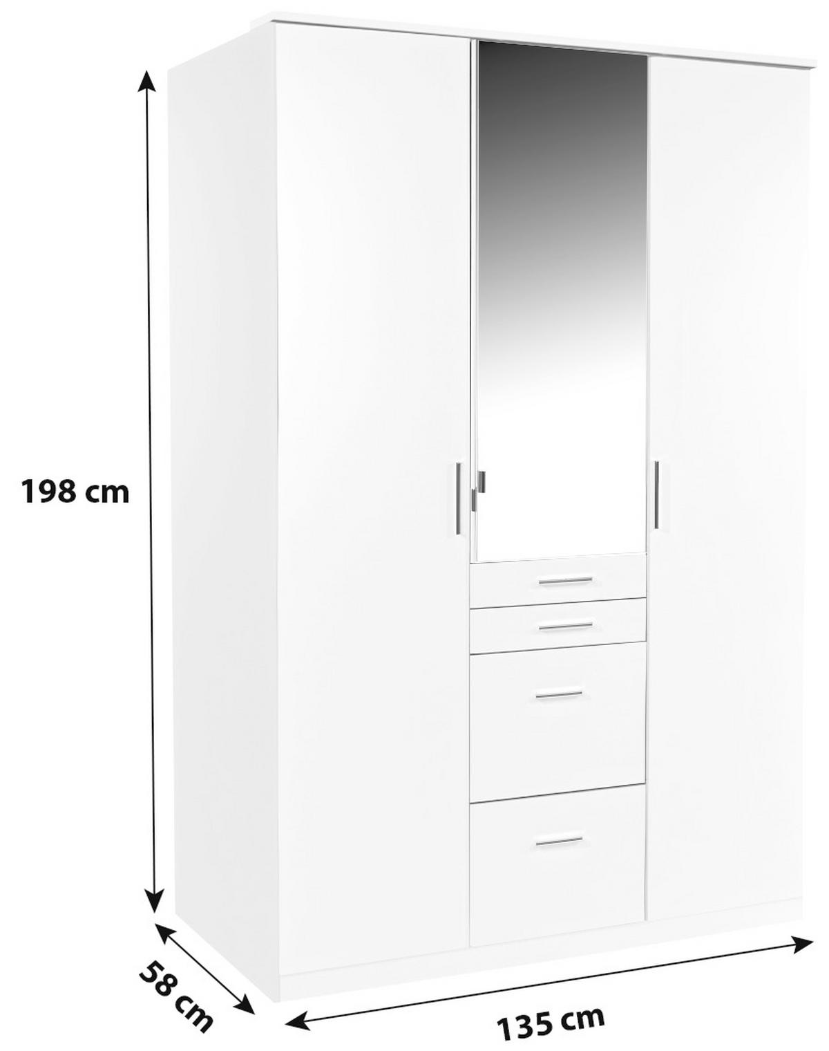 KLEIDERSCHRANK in Weiss  - Weiss/Alufarben, Konventionell, Holzwerkstoff/Kunststoff (135/198/58cm) - MID.YOU