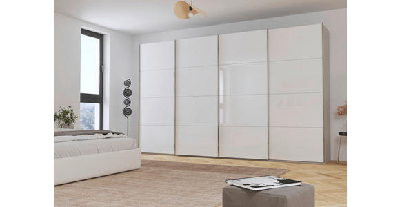 SCHWEBETÜRENSCHRANK 361/223/68 cm 4-türig Weiß, Seidengrau  - Chromfarben/Seidengrau, Design, Glas/Holzwerkstoff (361/223/68cm) - Novel