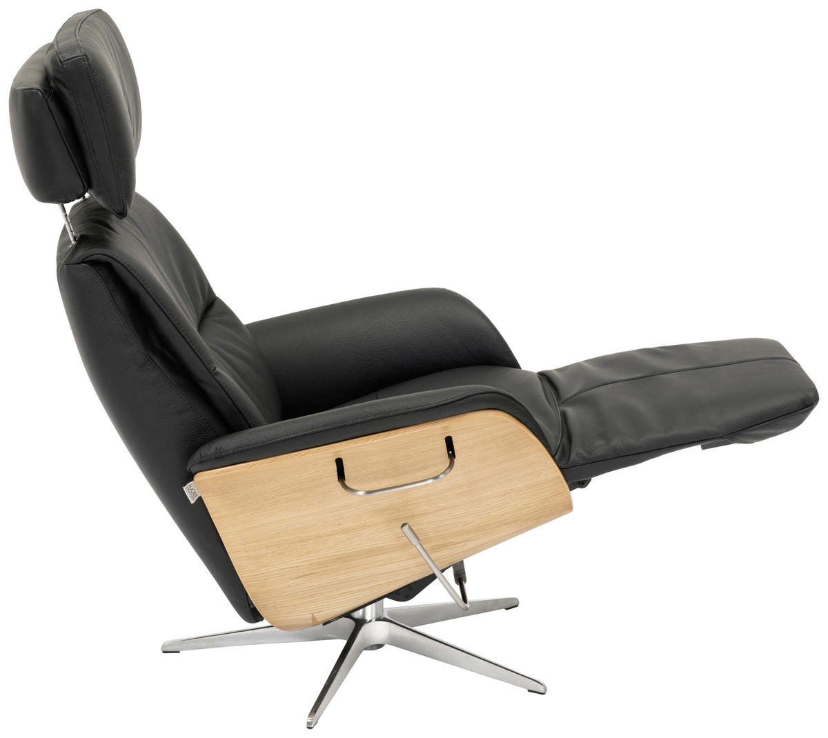 FÅTÖLJ i trä, läder svart  - kromfärg/svart, Design, metall/läder (80/104-113/76cm) - Welnova