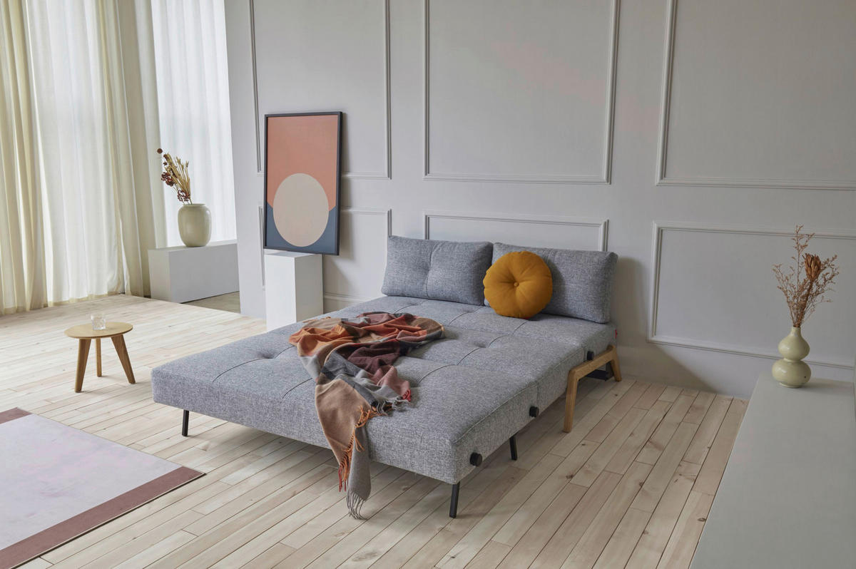 SCHLAFSOFA Flachgewebe Hellgrau  - Eichefarben/Hellgrau, Design, Holz/Textil (168/79/98cm) - Innovation