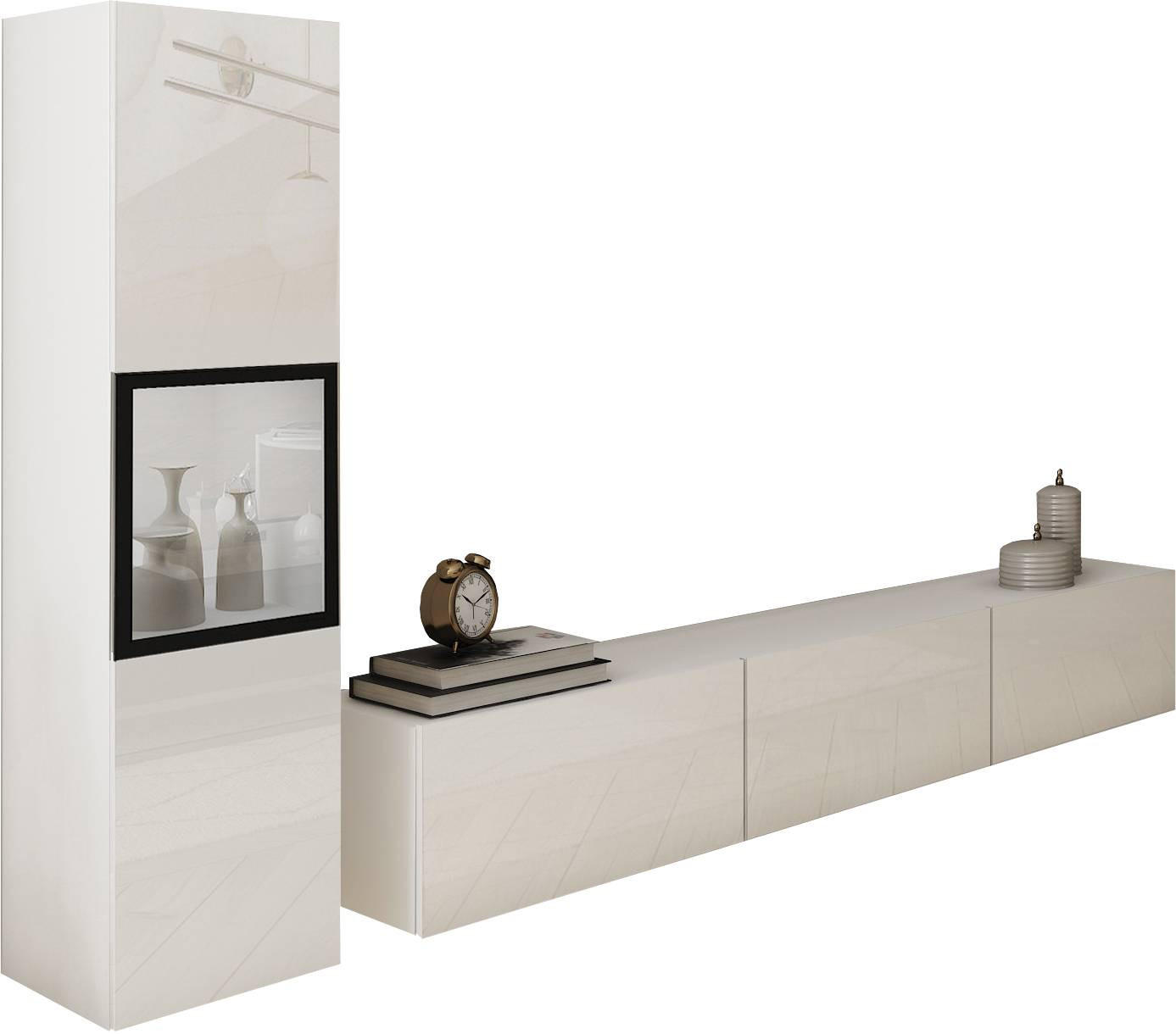 HYLLKOMBINATION 2 delar i vit, vit högglans 210/130/32,5 cm - vit/vit högglans, Design, trämaterial/glas (210/130/32,5cm) - MID.YOU