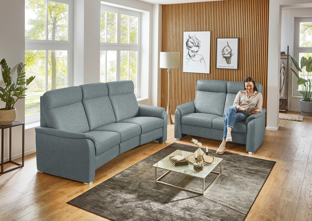 2-SITZER-SOFA Flachgewebe Graublau  - Graublau/Alufarben, Konventionell, Textil/Metall (156/107/95cm) - Beldomo Comfort