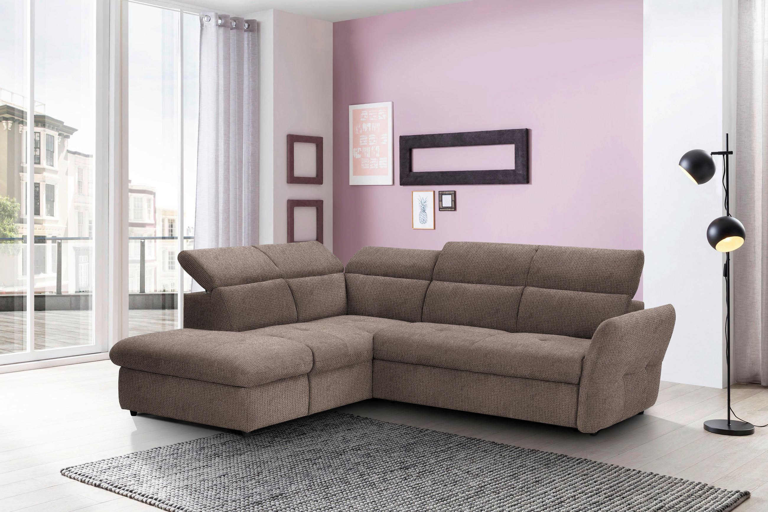 ECKSOFA in Mikrofaser Taupe  - Taupe/Schwarz, Design, Kunststoff/Textil (224/254cm) - Livetastic