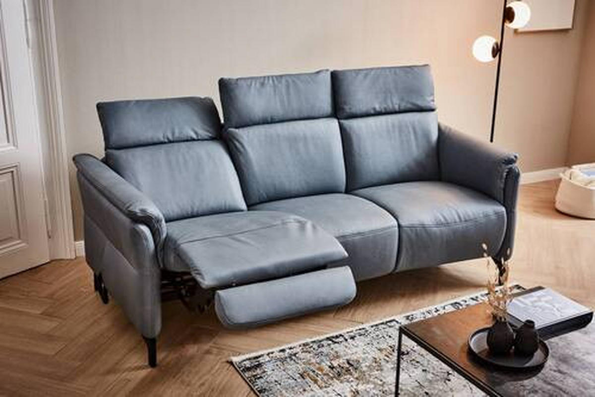 TRAPEZSOFA in Echtleder Graublau  - Graublau/Schwarz, Konventionell, Leder/Metall (221/103/95cm) - Dieter Knoll