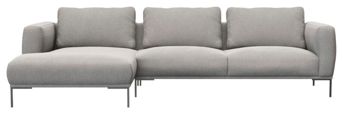 ECKSOFA Grau Webstoff, Flachgewebe  - Schwarz/Grau, Design, Textil/Metall (148/303cm) - Livetastic