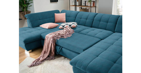WOHNLANDSCHAFT in Mikrofaser Blau - Chromfarben/Blau, Design, Kunststoff/Textil (211/350/204cm) - Xora
