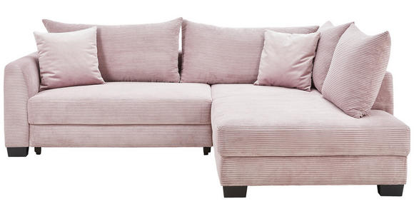 ECKSOFA Rosa Cord Rückenkissen, Armlehnenkissen, Bettkasten, Schlaffunktion, Rücken echt, Liegefläche im Originalstoff  - Schwarz/Rosa, KONVENTIONELL, Holz/Textil (267/181cm) - Carryhome