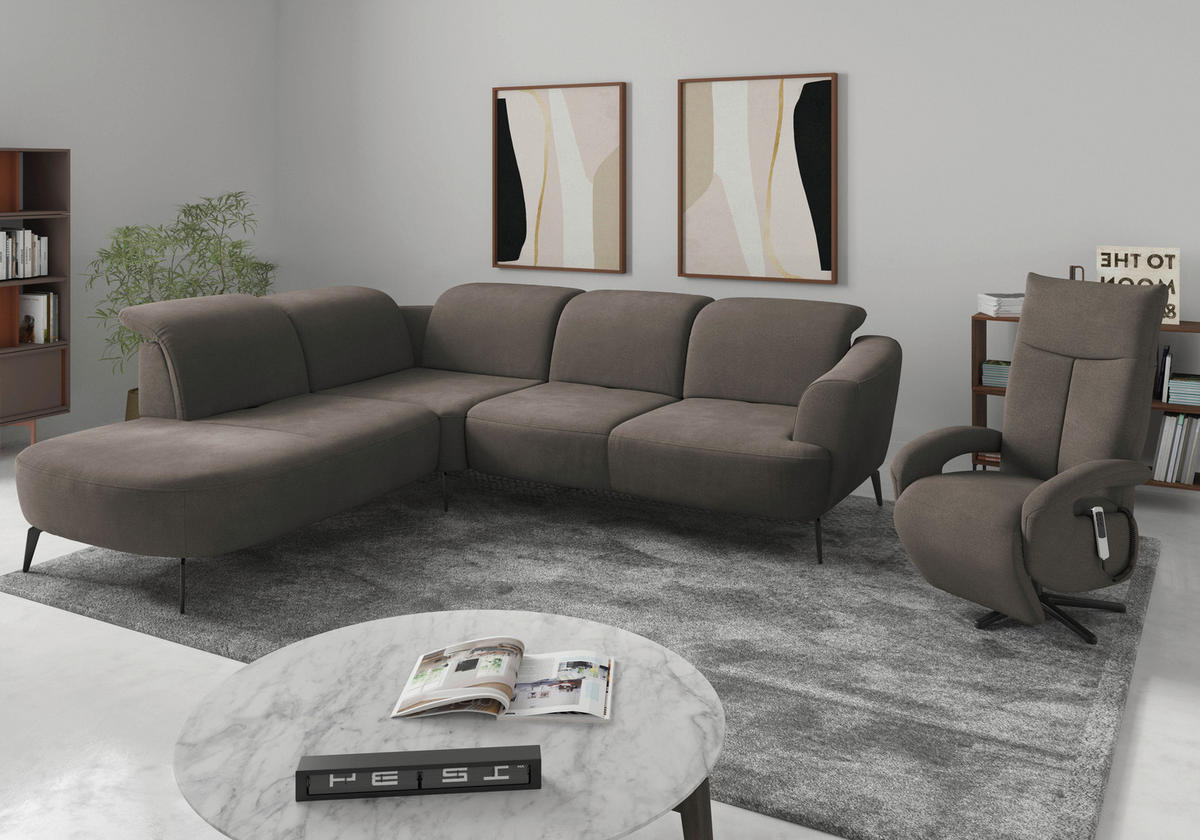 ECKSOFA in Flachgewebe Schlammfarben  267/300 cm  - Schlammfarben/Schwarz, KONVENTIONELL, Textil/Metall (267/300cm) - Sit & More