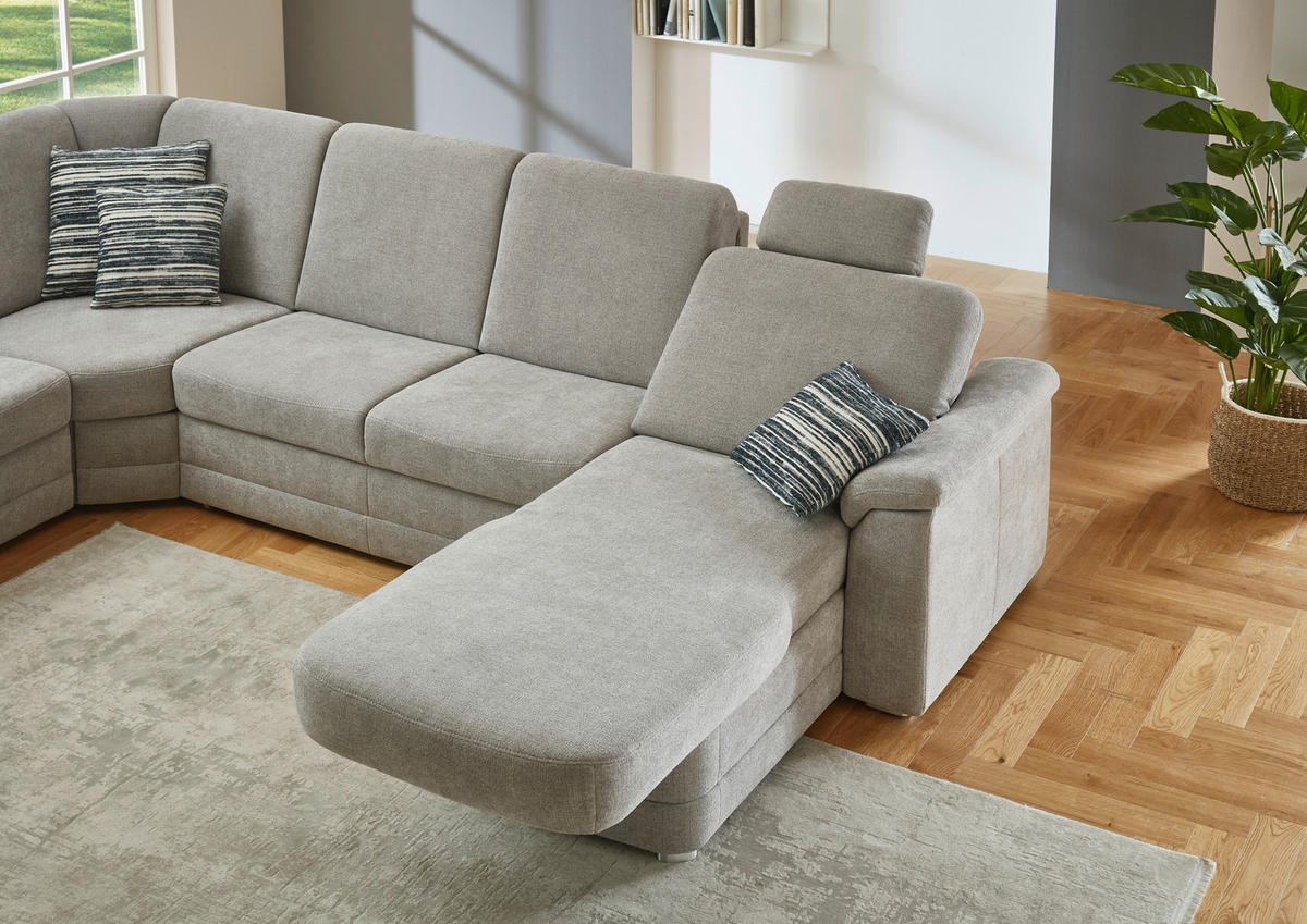 WOHNLANDSCHAFT Chenille Hellgrau  - Hellgrau/Alufarben, Konventionell, Holz/Textil (235/329/160cm) - Beldomo Comfort