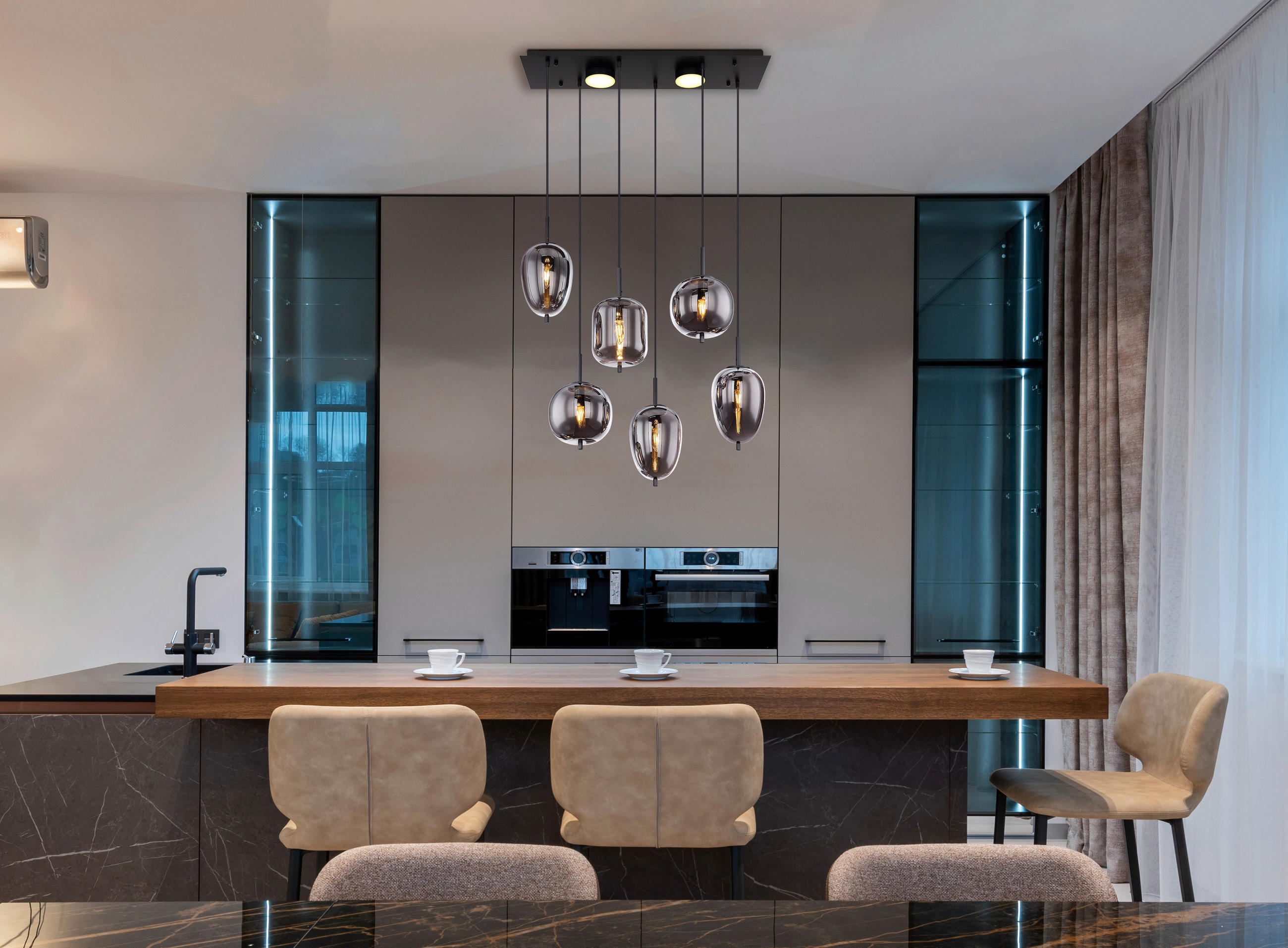 LED-HÄNGELEUCHTE 80/34/120 cm  - Opal/Schwarz, Design, Glas/Kunststoff (80/34/120cm) - Globo