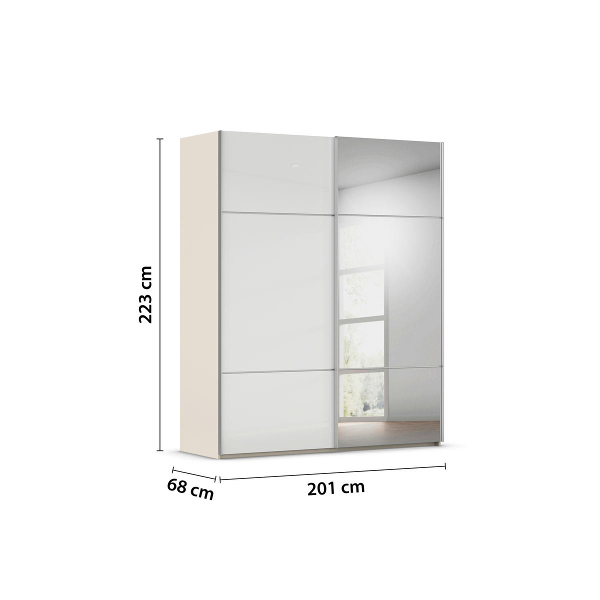 SCHWEBETÜRENSCHRANK  in Weiß, Champagner  - Champagner/Alufarben, KONVENTIONELL, Glas/Holzwerkstoff (201/223/68cm) - Novel
