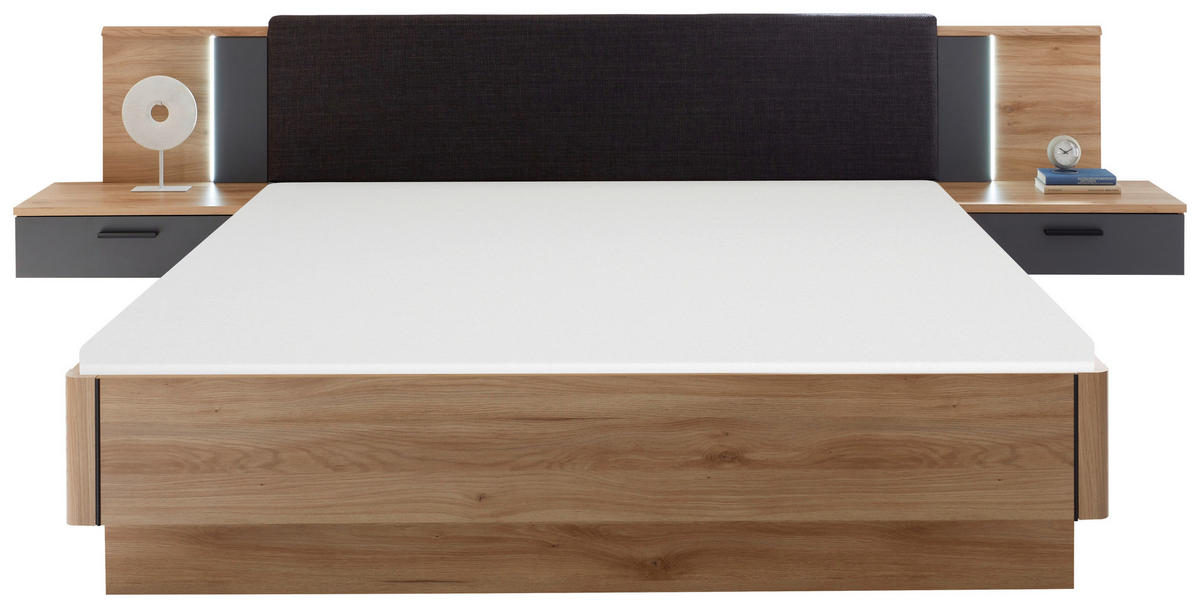 BETTANLAGE 180/200 cm  in Graphitfarben, Eichefarben   - Eichefarben/Graphitfarben, Basics, Holzwerkstoff (180/200cm) - Livetastic