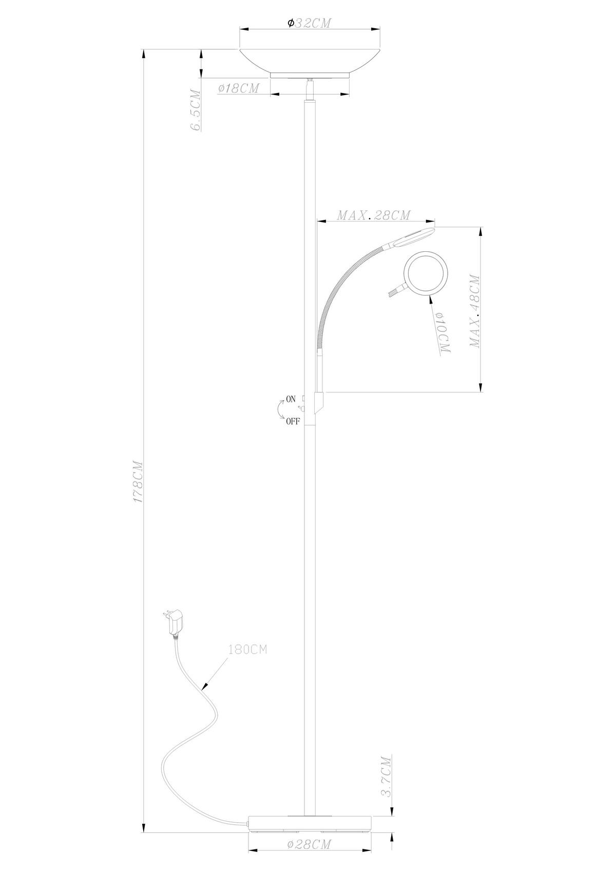 VISOKA STOJEČA LED-SVETILKA  GUNTER /1800 lm/3000 K// - barve kroma/črna, Basics, kovina/umetna masa (32/178cm)