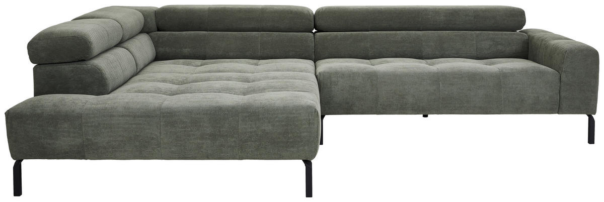 ECKSOFA in Feincord Olivgrün  219/311 cm  - Schwarz/Olivgrün, KONVENTIONELL, Textil/Metall (219/311cm) - Hom`in