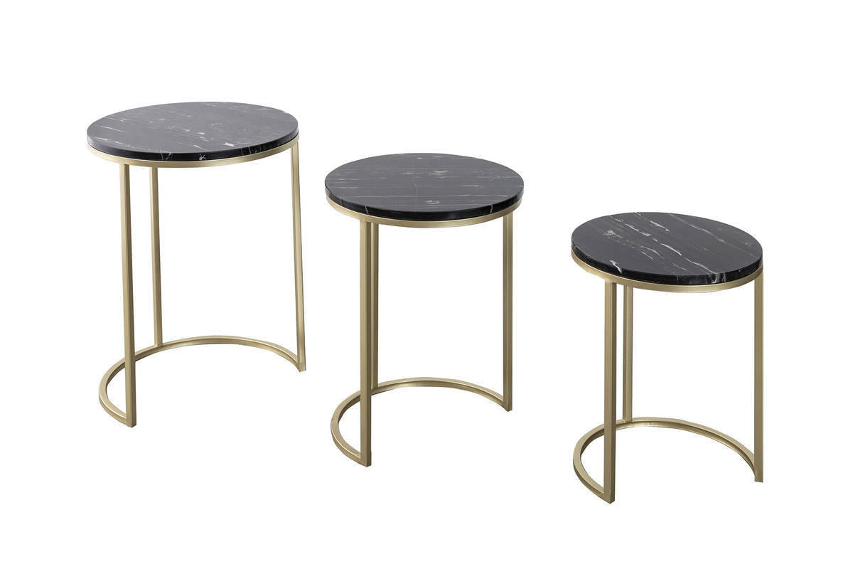 SATZTISCH in Metall, Stein  - Goldfarben/Schwarz, Trend, Stein/Metall - Kayoom