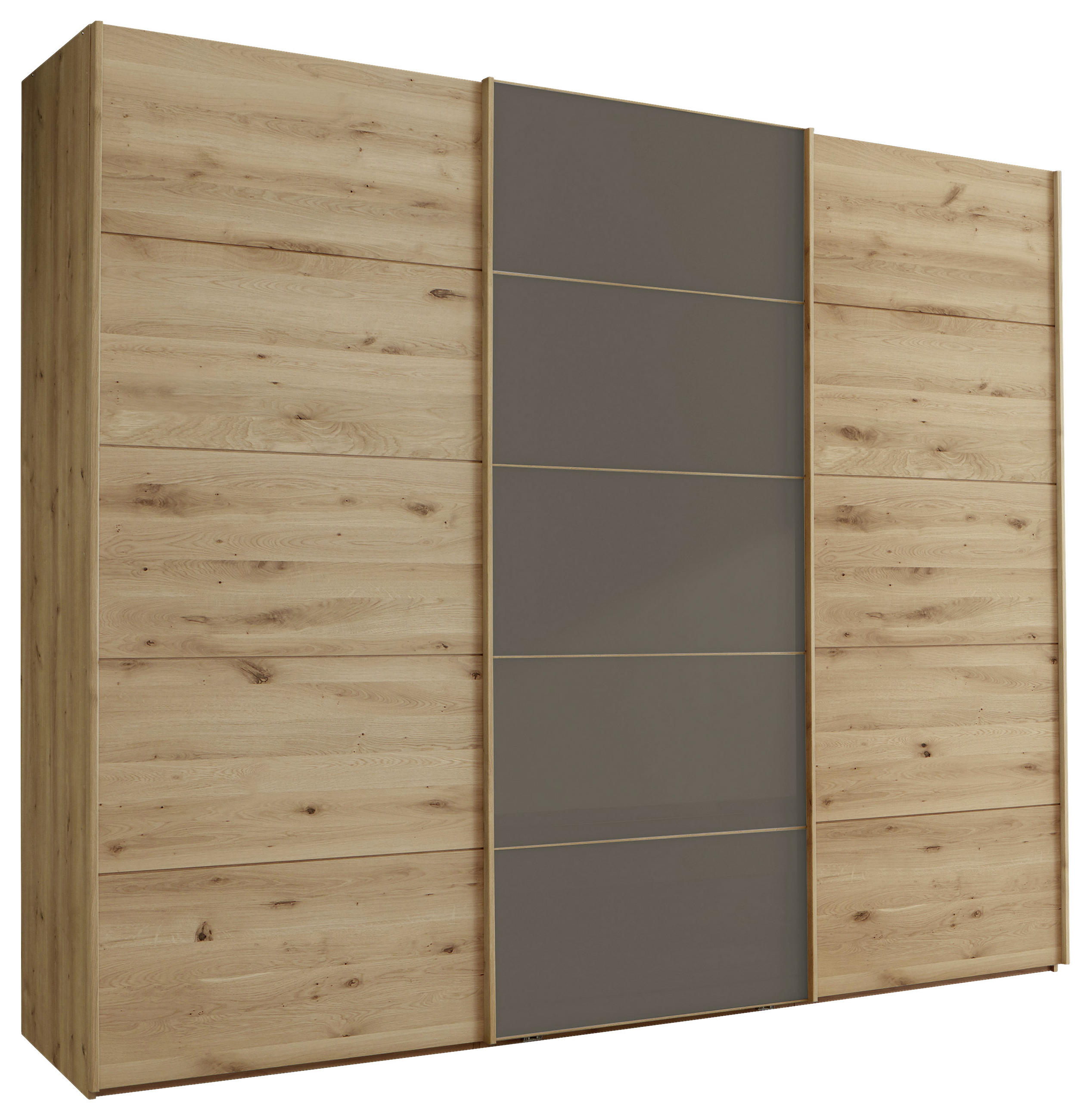 SCHWEBETÜRENSCHRANK 250/217/67 cm 3-türig Dunkelbraun, Eiche Bianco  - Eiche Bianco/Dunkelbraun, Natur, Glas/Holz (250/217/67cm) - Linea Natura