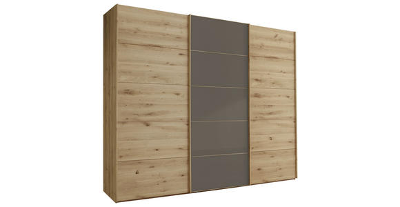 SCHWEBETÜRENSCHRANK 250/217/67 cm 3-türig  - Eiche Bianco/Dunkelbraun, Natur, Glas/Holz (250/217/67cm) - Linea Natura