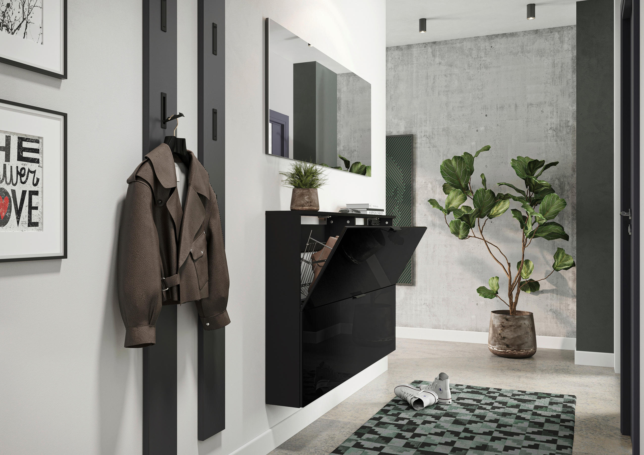 SCHUHSCHRANK Schwarz - Schwarz, Design, Glas/Holzwerkstoff (140/85/19cm)