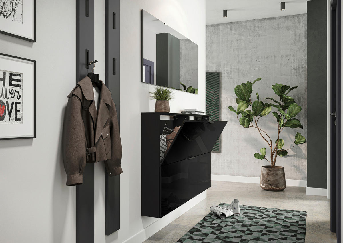 SCHUHSCHRANK Schwarz  - Schwarz, Design, Glas/Holzwerkstoff (140/85/19cm)