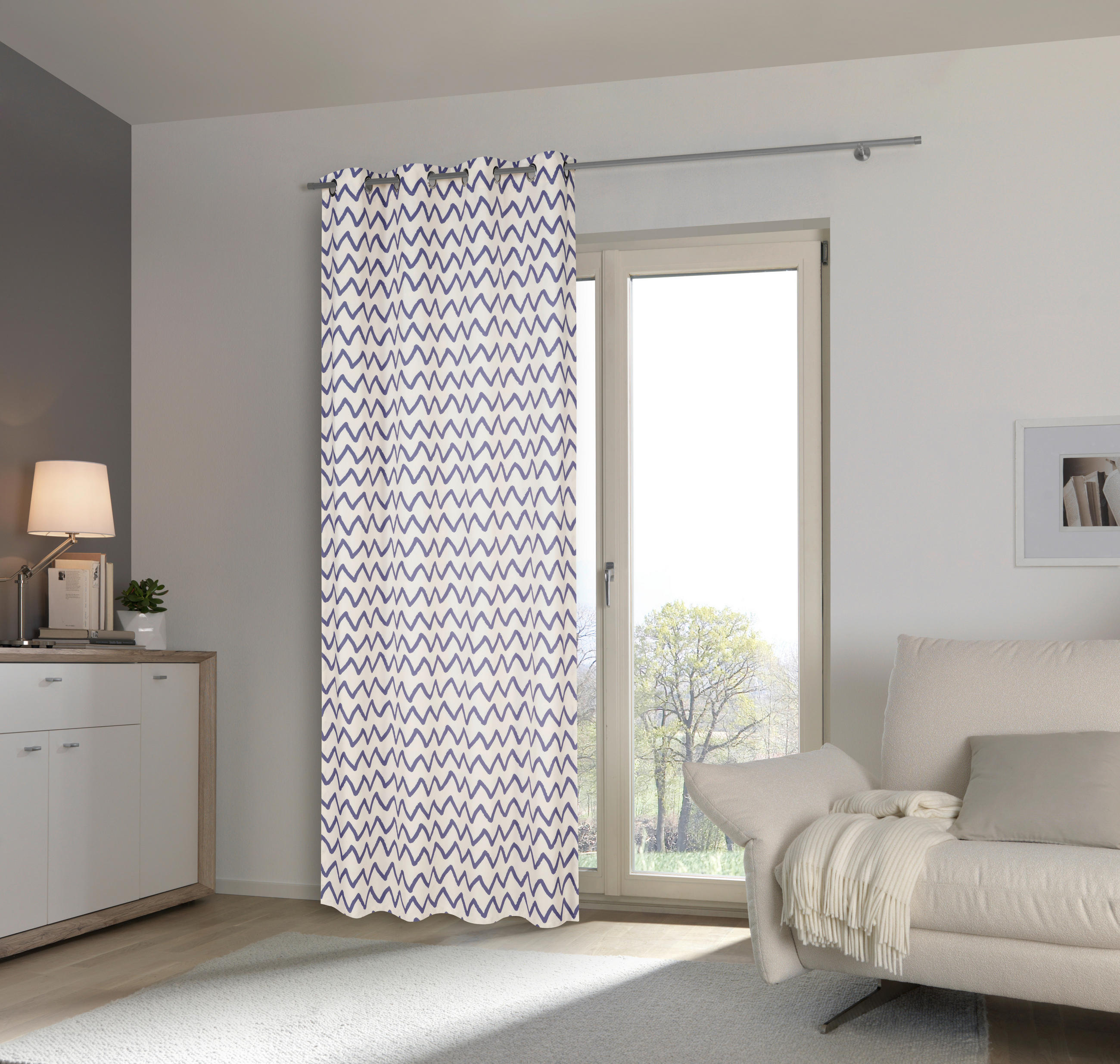 GOTOVA ZAVJESA plava, bijela  135/245 cm  - bijela/plava, Basics, tekstil (135/245cm) - Esposa