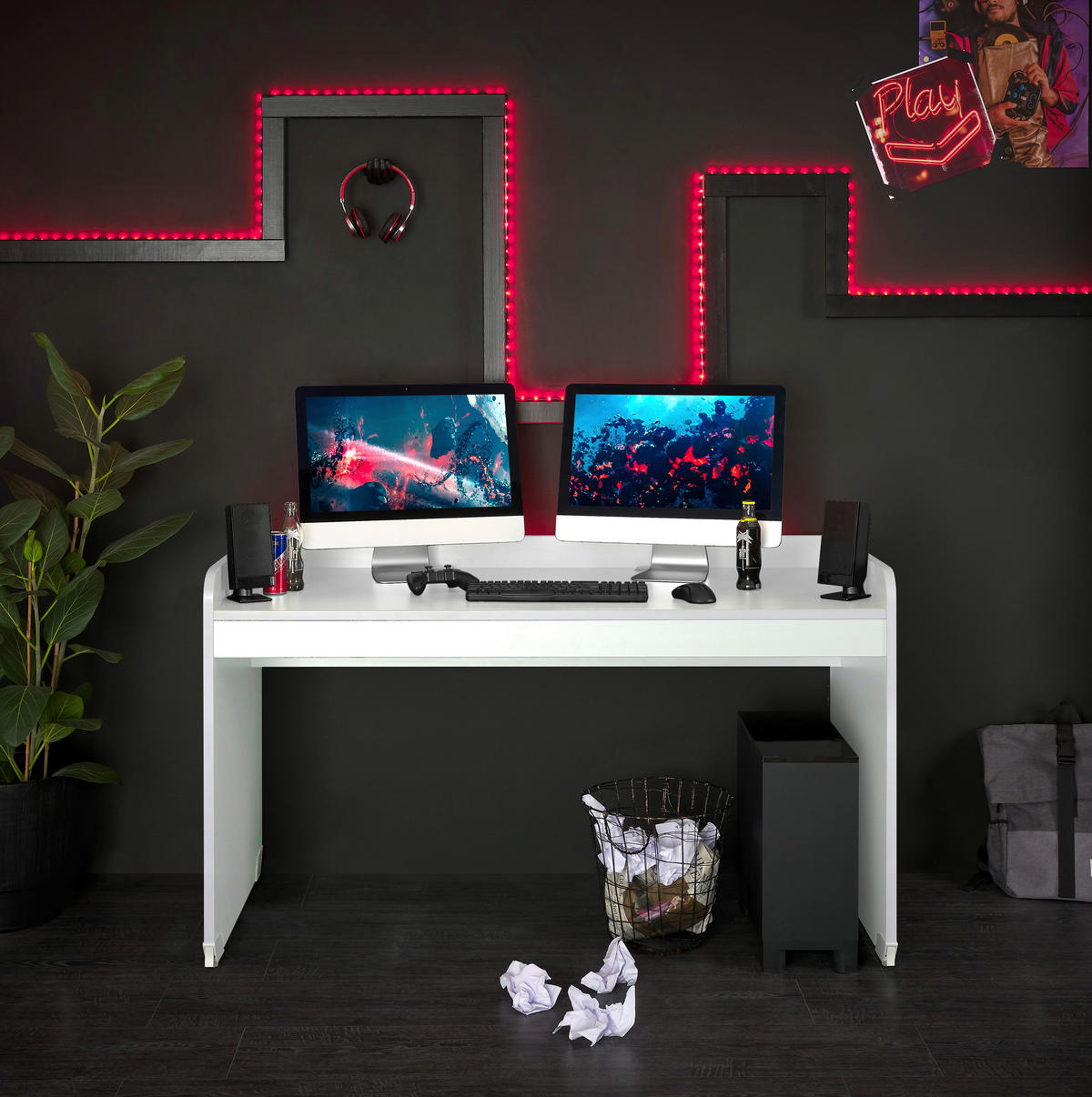 GAMER ASZTAL  - fehér, Modern, műanyag (144,4/72/84,3cm) - Xora
