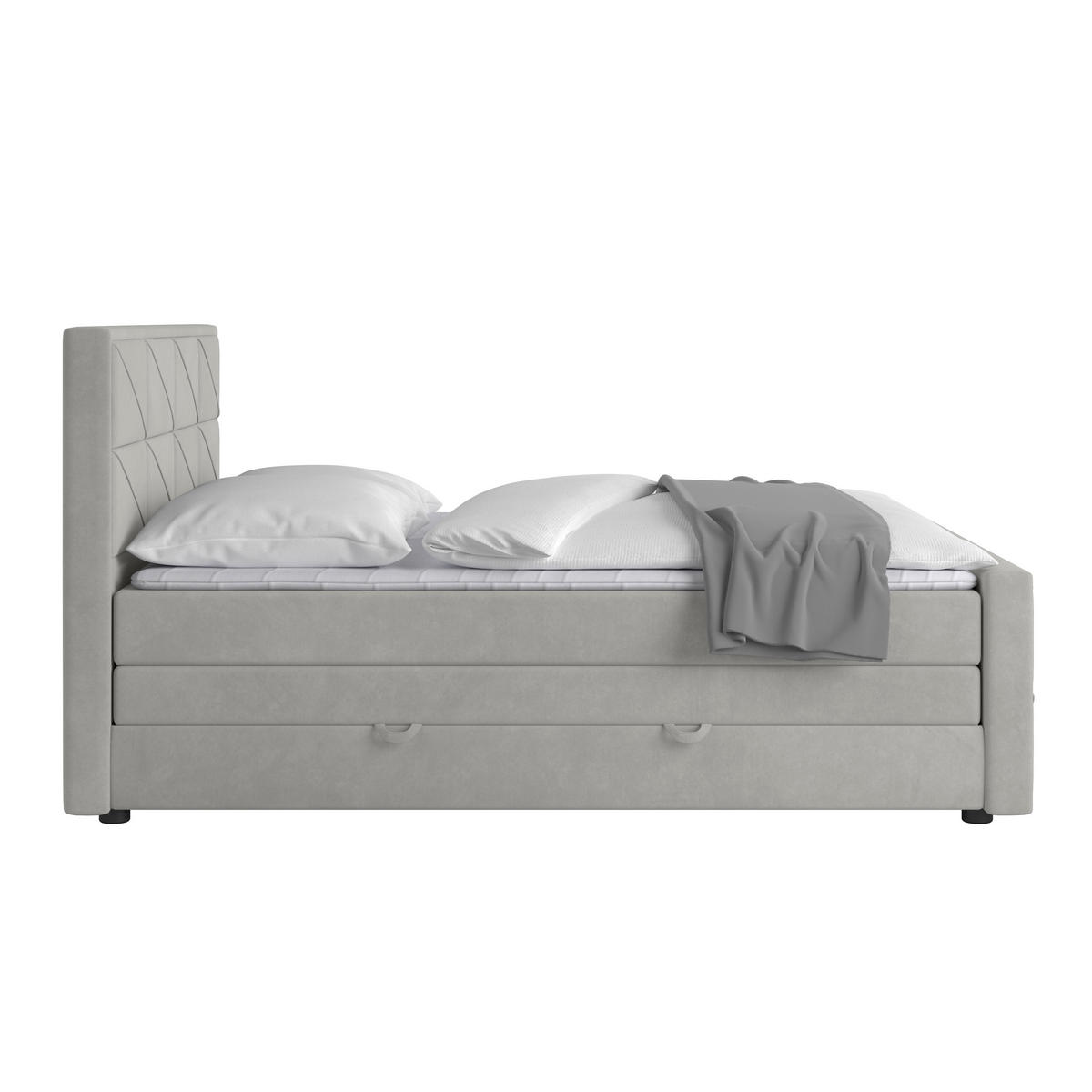 BOXSPRINGBETT 180/200 cm  in Hellgrau  - Hellgrau/Schwarz, Modern, Karton/Holzwerkstoff (180/200cm) - MID.YOU