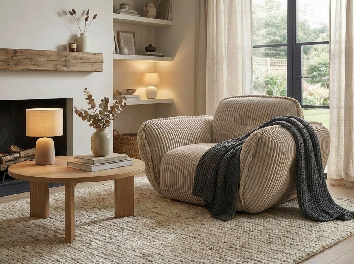 SESSEL in Cord Beige  - Beige/Schwarz, MODERN, Kunststoff/Textil (123/87/120cm) - Trendmanufaktur