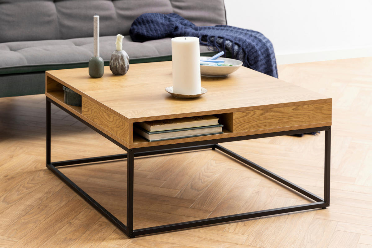 COUCHTISCH in Metall, Holzwerkstoff 80/80/40 cm  - Eichefarben/Schwarz, Trend, Holzwerkstoff/Metall (80/80/40cm) - MID.YOU