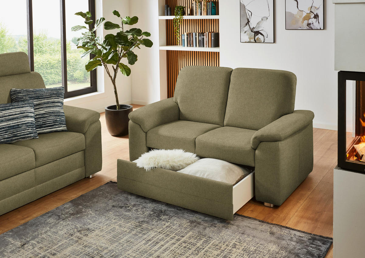 SITZGARNITUR Chenille Schilfgrün  - Schilfgrün/Alufarben, Konventionell, Textil/Metall (208/156/96/89cm) - Beldomo Comfort