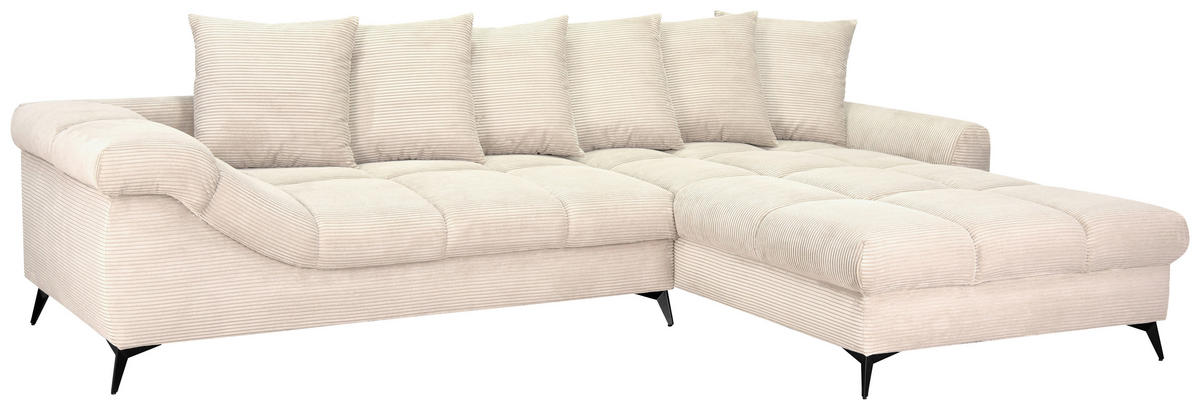 ECKSOFA Naturfarben Cord Rückenkissen, Armlehnenkissen, Rücken echt  - Schwarz/Naturfarben, KONVENTIONELL, Textil/Metall (332/231cm) - Carryhome