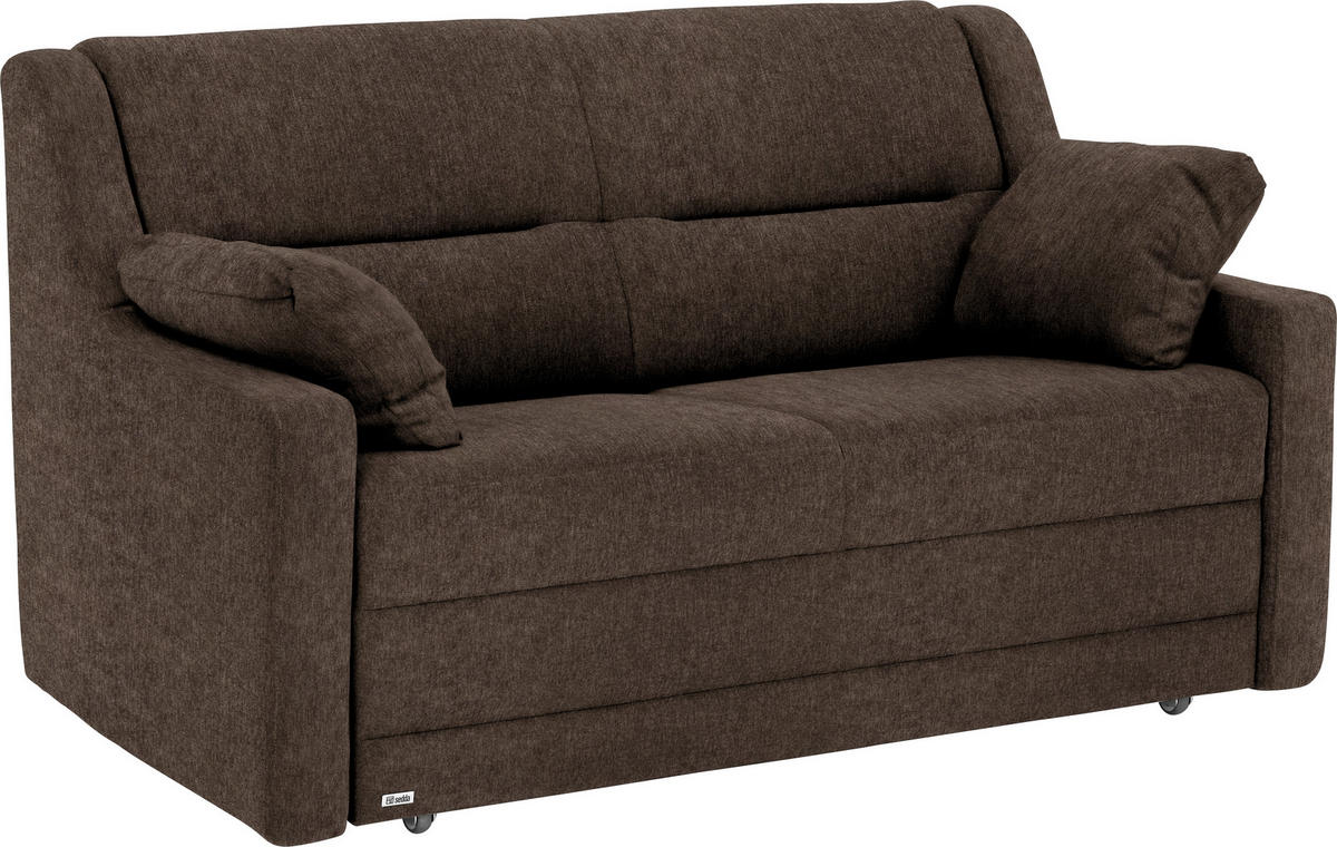 SCHLAFSOFA  mit Lederauswahl, Stoffauswahl, Schlafen auf Sitzhöhe, Hocker erhältlich, Rückenfutter Flachgewebe Braun  - Schwarz/Braun, KONVENTIONELL, Kunststoff/Textil (152/88/91cm) - Sedda