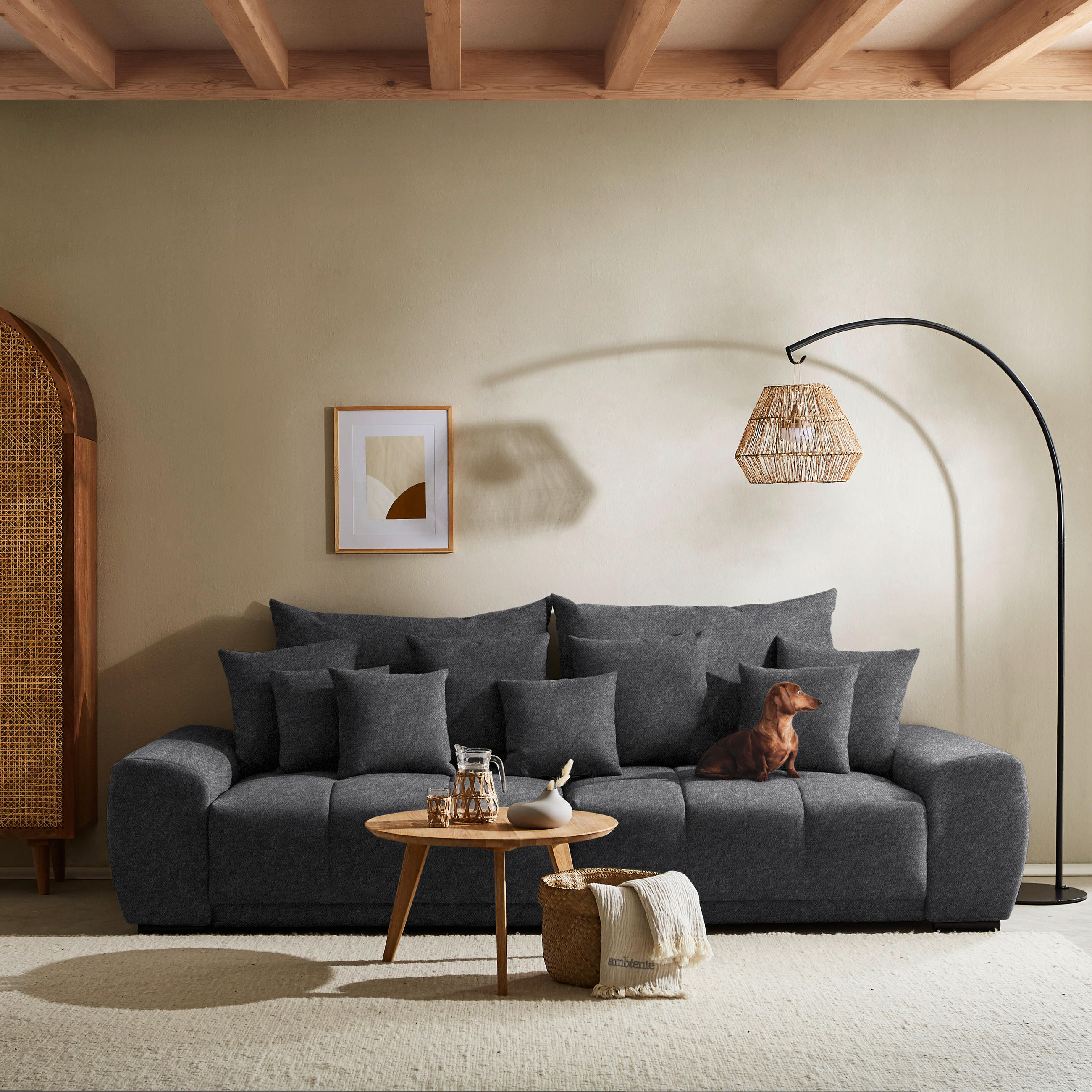 BIGSOFA Samt Grau  - Schwarz/Grau, KONVENTIONELL, Holz/Textil (280/67/120cm) - Carryhome