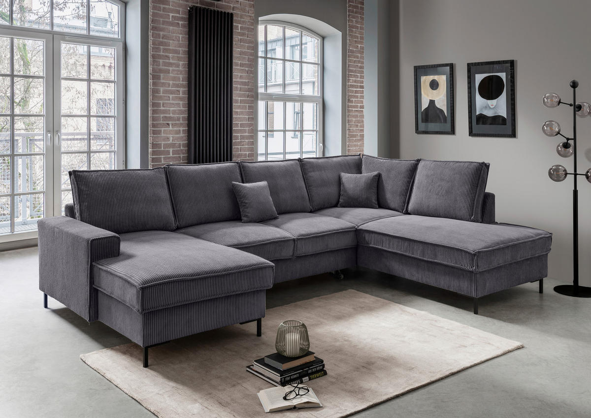 SJEDEĆA GARNITURA tekstil  siva   - siva/crna, Moderno, tekstil/metal (150/309/198cm) - MID.YOU