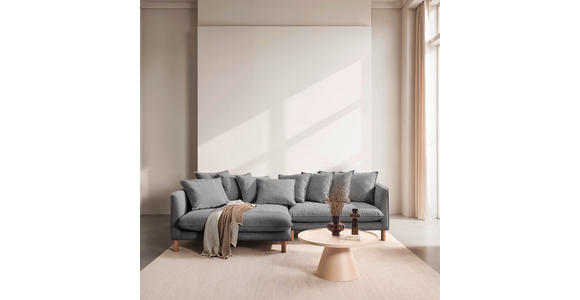 ECKSOFA Grau Chenille  inkl. Rückenkissen, Rücken echt  - Buchefarben/Grau, KONVENTIONELL, Holz/Textil (162/276cm) - Carryhome