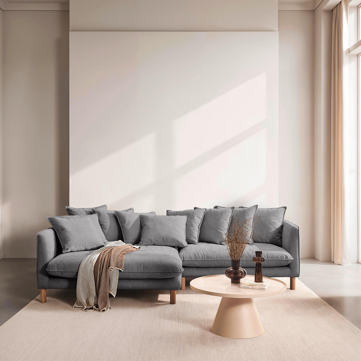 ECKSOFA Grau Chenille  - Buchefarben/Grau, KONVENTIONELL, Holz/Textil (162/276cm) - Carryhome