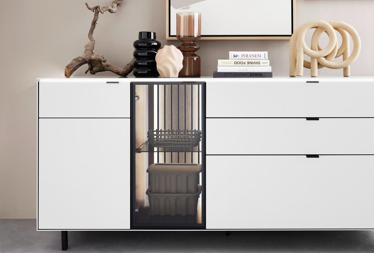 SIDEBOARD Weiss, Eichefarben  186,2/86,1/46 cm  - Weiss/Eichefarben, Design, Glas/Holz (186,2/86,1/46cm) - Dieter Knoll