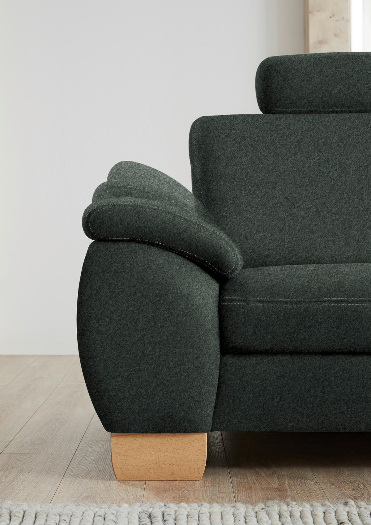 ECKSOFA in Mikrofaser Dunkelgrau  - Wildeiche/Dunkelgrau, Natur, Holz/Textil (286/236cm) - Voleo