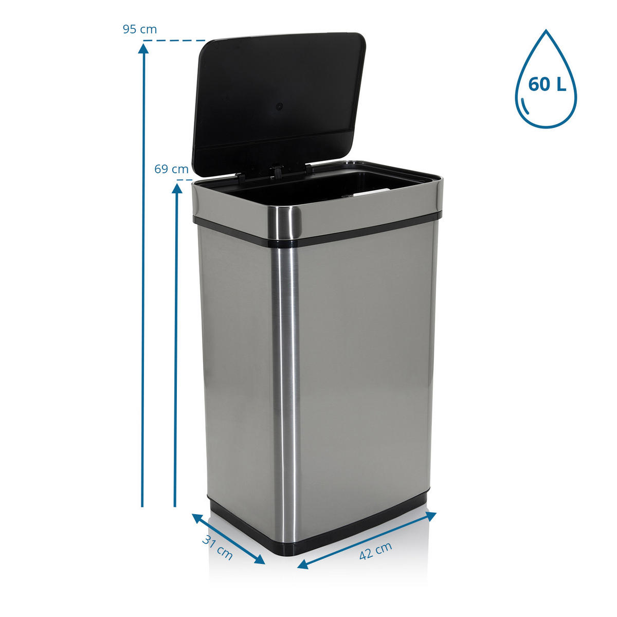 ABFALLSAMMLER 60 L  - Silberfarben, MODERN, Metall (42/69/31cm) - MID.YOU
