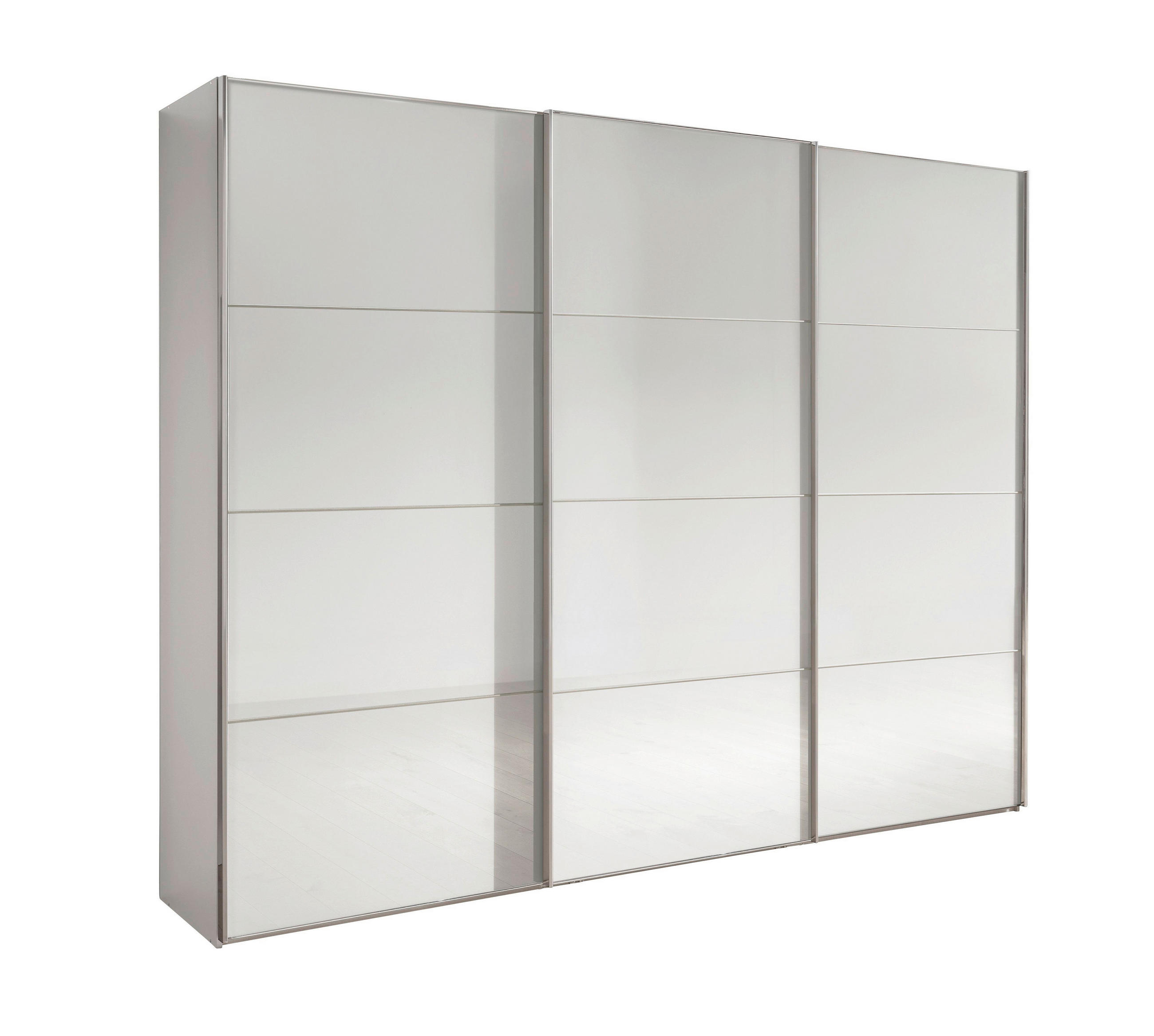 SCHWEBETÜRENSCHRANK 250/217/67 cm,  in Weiß, 3 Tür(en)  - Chromfarben/Weiß, MODERN, Glas/Holzwerkstoff (250/217/67cm) - Chameo