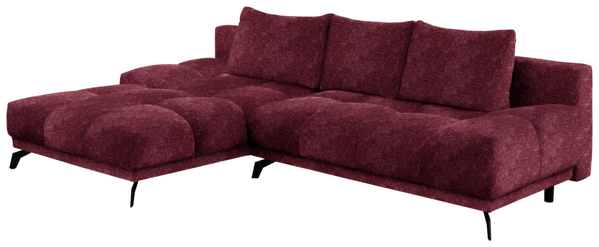 ECKSOFA Dunkelrot Chenille  - Schwarz/Dunkelrot, MODERN, Textil/Metall (182/290cm) - Hom`in