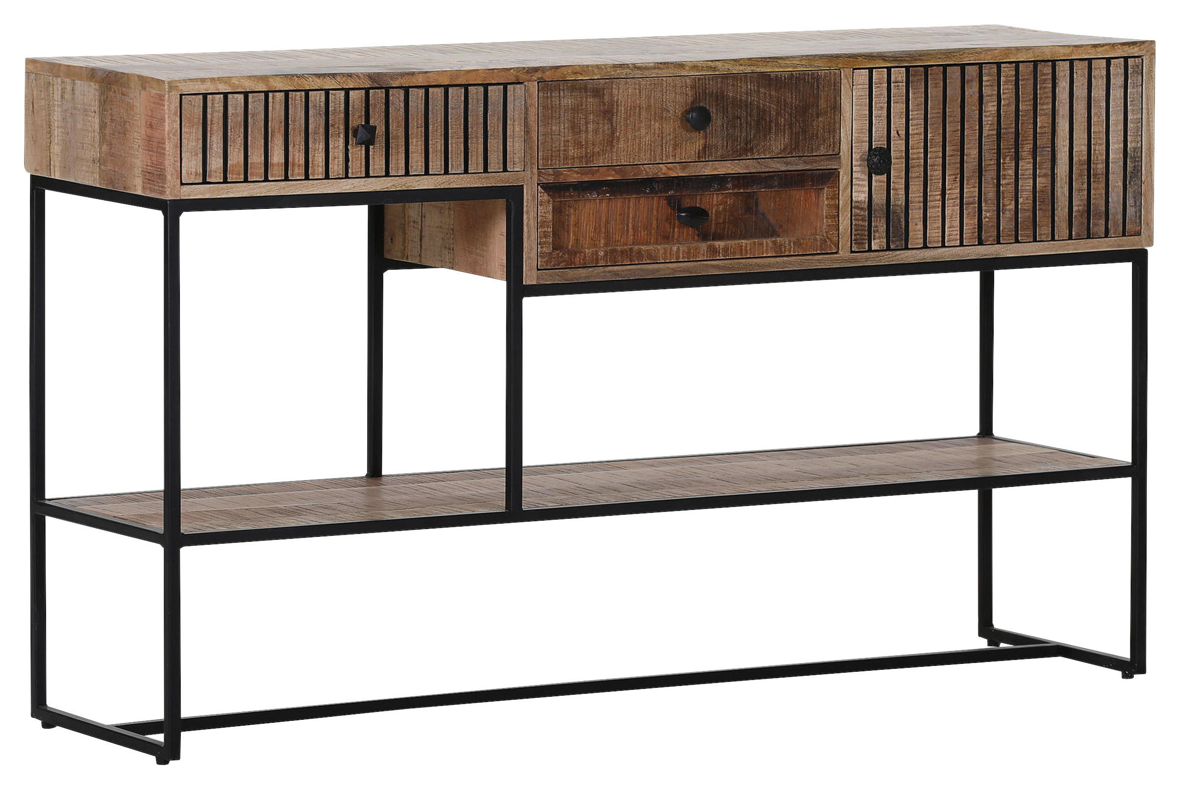 KONSOLENTISCH Mangoholz massiv Braun  - Schwarz/Braun, LIFESTYLE, Holz/Metall (130/38/75cm) - Landscape